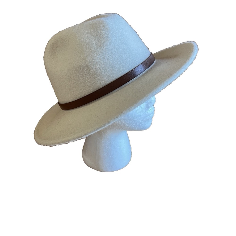 Free People Cream 100% Wool Felt Wide Brim Western Boho Hat‎ One Size